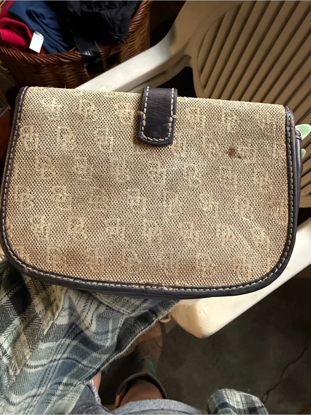 Dooney & Bourke Beige Canvas with Brown Leather Trim Crossbody